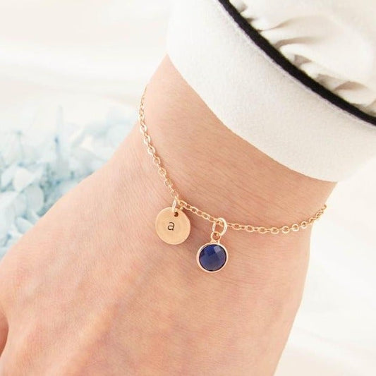 誕生石シリーズブレスレット02 (イニシャルプレート・一連)