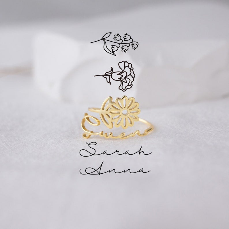 Birth Flower 誕生花 リング(誕生花と名入れ・文字の指輪)