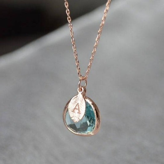 誕生石ネックレス（イニシャルリーフ）| kurita jewelry