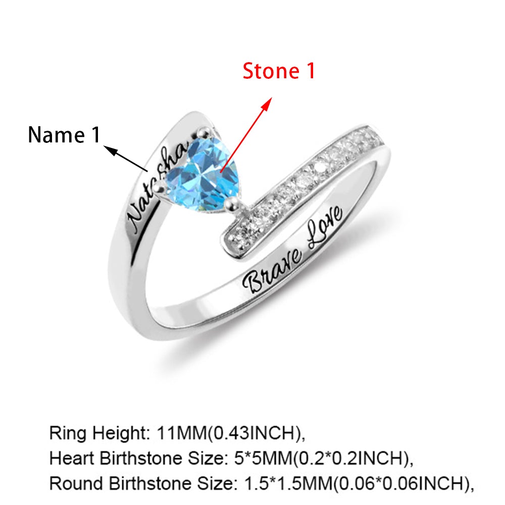 Birthstone 誕生石リング09（ハート型誕生石1～8個･クロス/かさね着け風･文字入れOK）