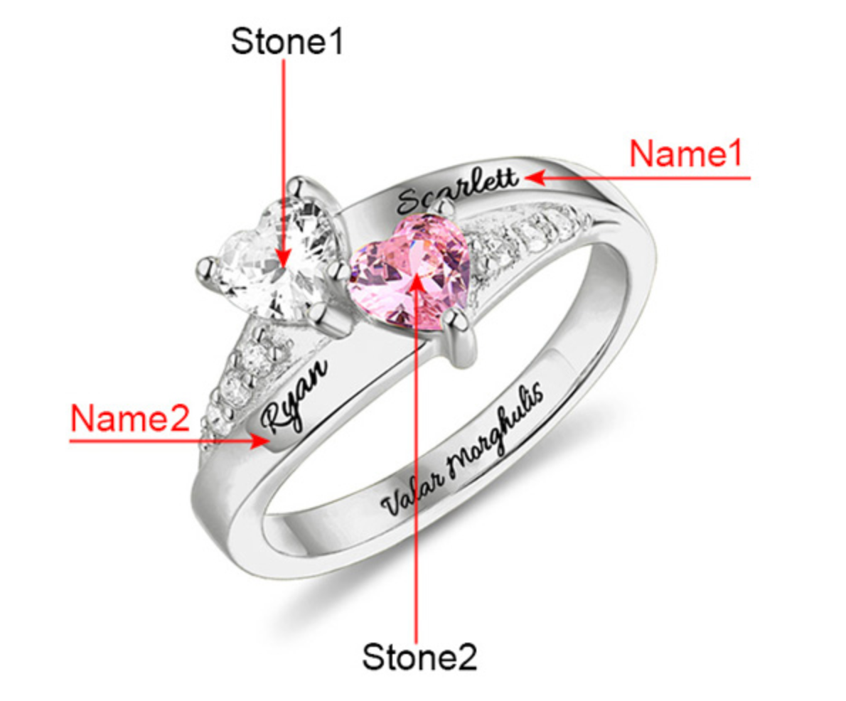 Birthstone 誕生石リング09（ハート型誕生石1～8個･クロス/かさね着け風･文字入れOK）