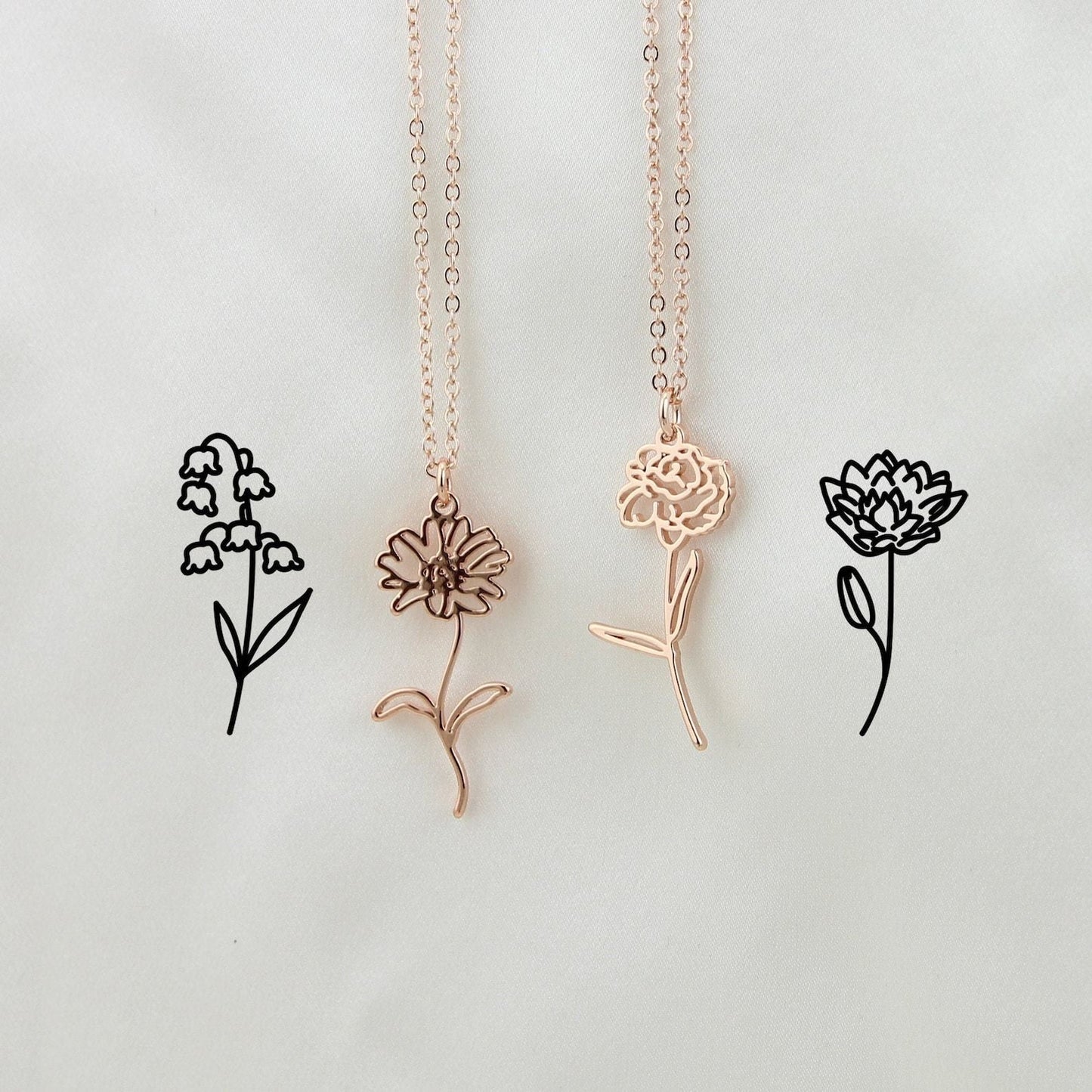 Birth Flower 誕生花 ネックレス 03（名入れ無 縦型）