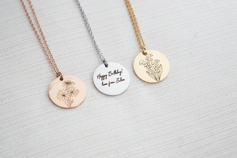 Birth Flower 誕生花 ネックレス P1（プレート彫刻 文字入れ無料）