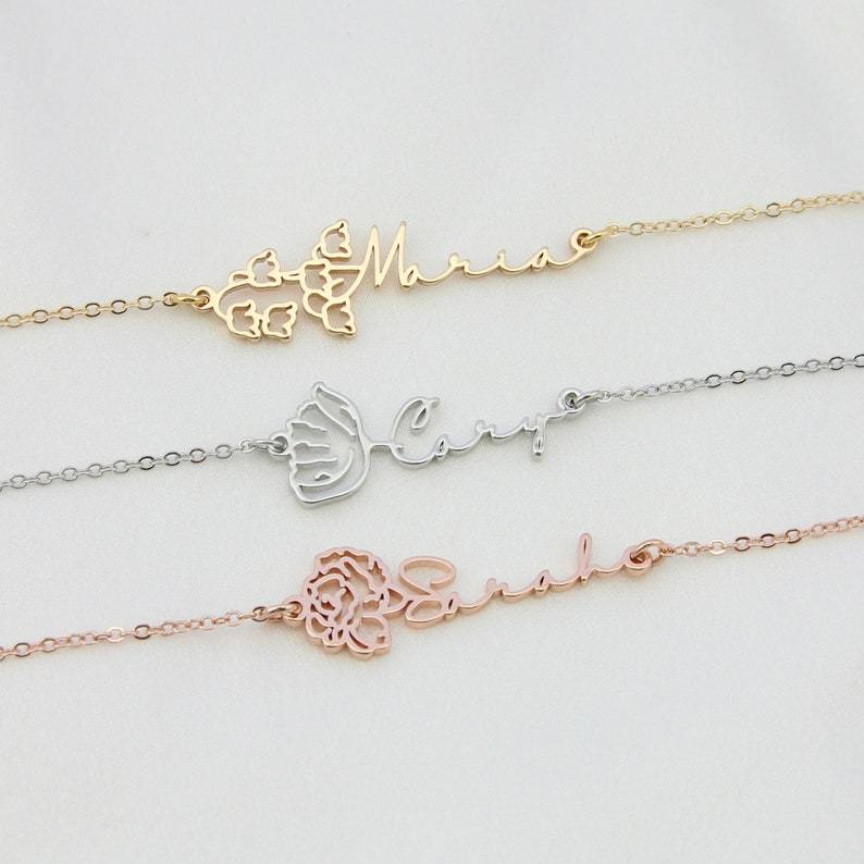 Birth Flower 誕生花 ネックレス 02（名入れ 横型）