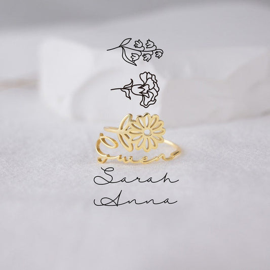 Birth Flower 誕生花 リング（誕生花と名入れ･文字の指輪)